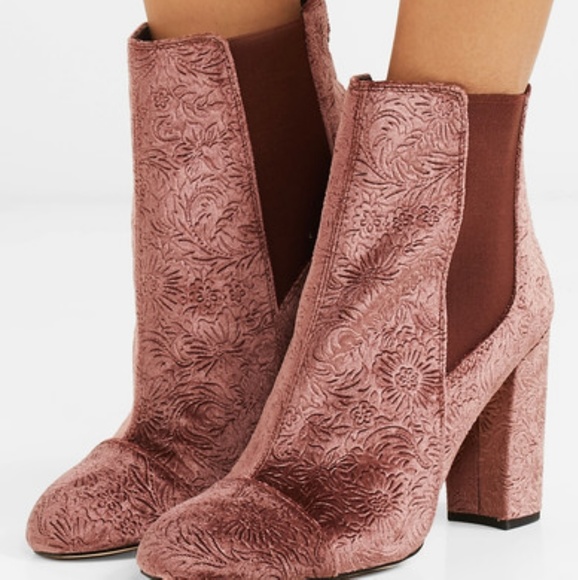 Sam Edelman Blush Pink Floral Print Velvet Block Heel Booties - Picture 2 of 5
